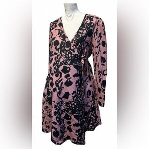 Missguided Maternity Pink & Black Abstract Print Wrap Mini Dress 6 Bump Friendly